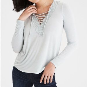 American eagle lace trim too long sleeve shirt